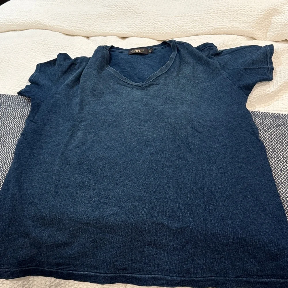 Ralph Lauren RRL Denim Blue V Neck Indigo Top - Picture 3 of 4